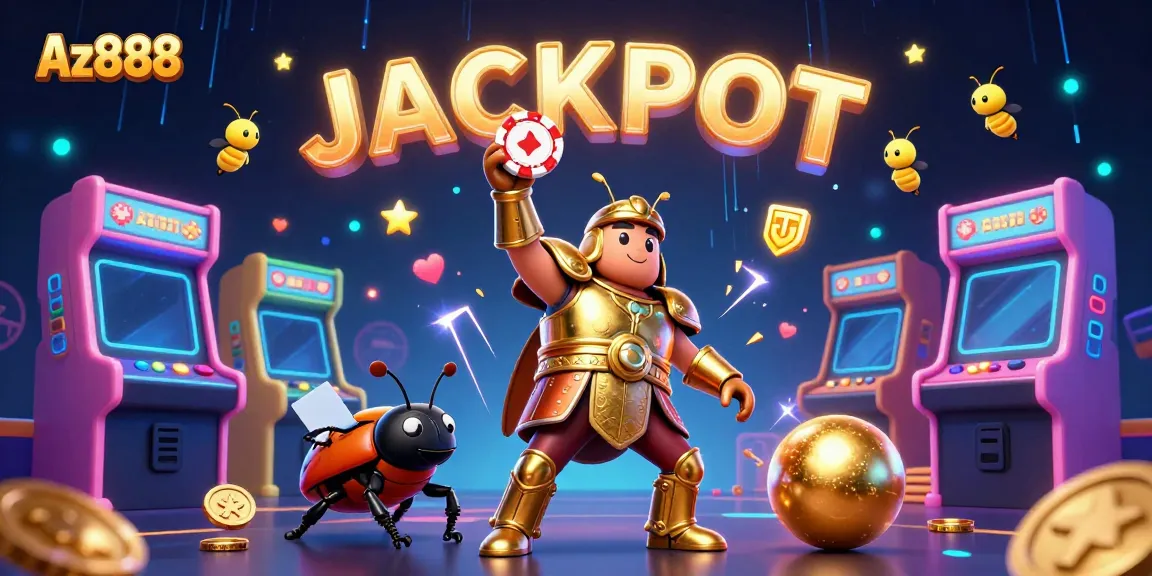 Az888 offers a vibrant gaming experience featuring characters celebrating a jackpot in a lively casino atmosphere.