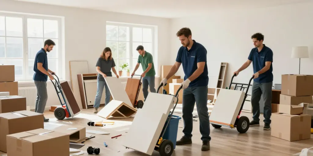 Professionelle Entrümpelungsfirma Wien bei der Arbeit, Wohnung wird effizient entrümpelt.