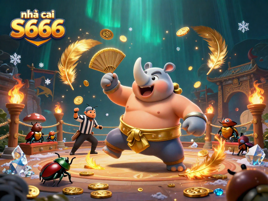 Engage with the exciting universe of nhà cái S666 as a sumo champion beetle unleashes a storm of gold coins.