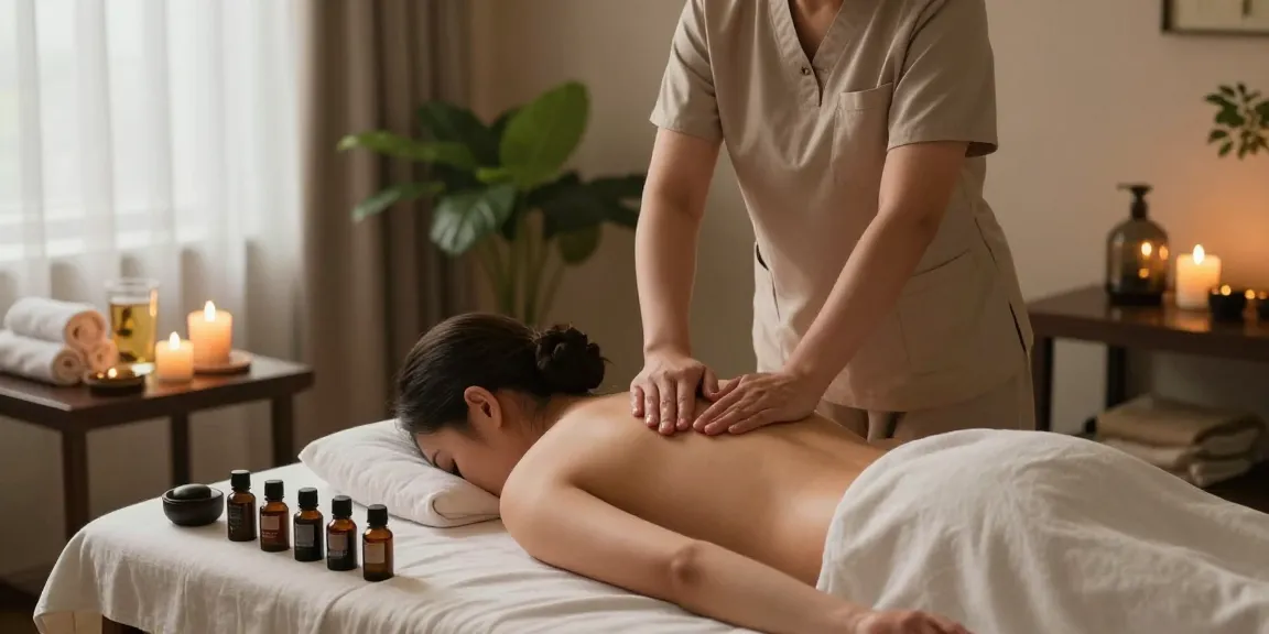 A calming 부평출장안마 scene with a therapist providing a soothing massage in a tranquil spa environment.