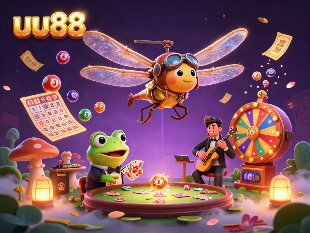 Bet on winning strategies with uu88 at the vibrant lily pad casino illustration featuring engaging characters.