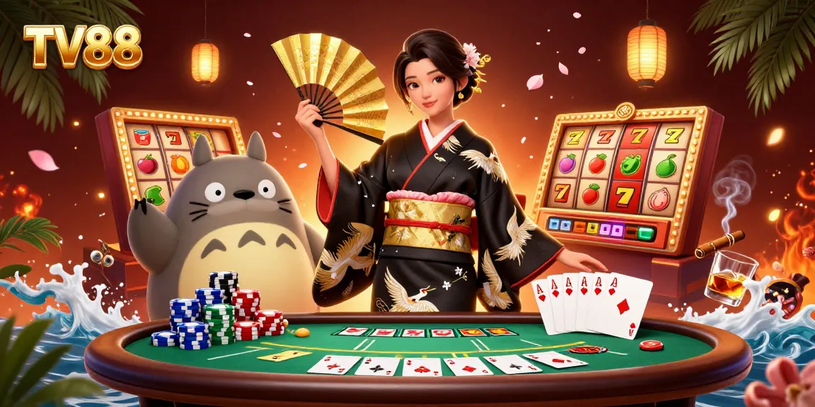 Engage in thrilling gaming with TV88 featuring slots, poker, and vibrant characters.