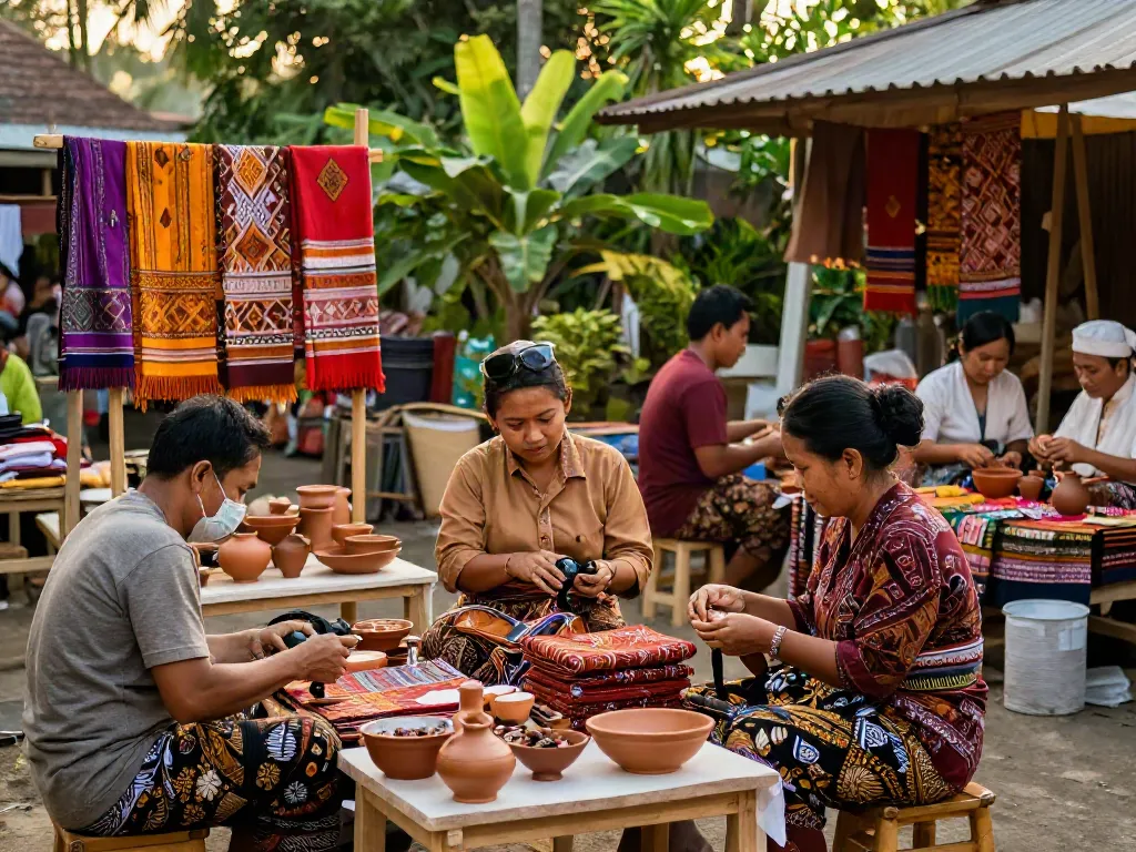 Showcasing rokok88 rtp artisans crafting unique Indonesian products in a vibrant market.