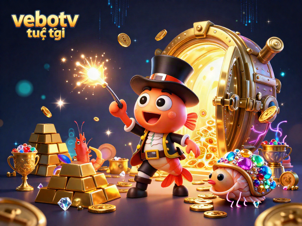 Experience the excitement of vebotv trực tiếp with dynamic characters and vibrant treasures in this immersive scene.