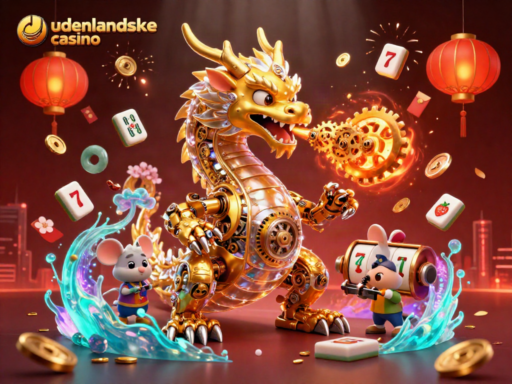Engage with udenlandske casino offerings, featuring vibrant 3D artwork of a golden dragon and dynamic gaming elements.