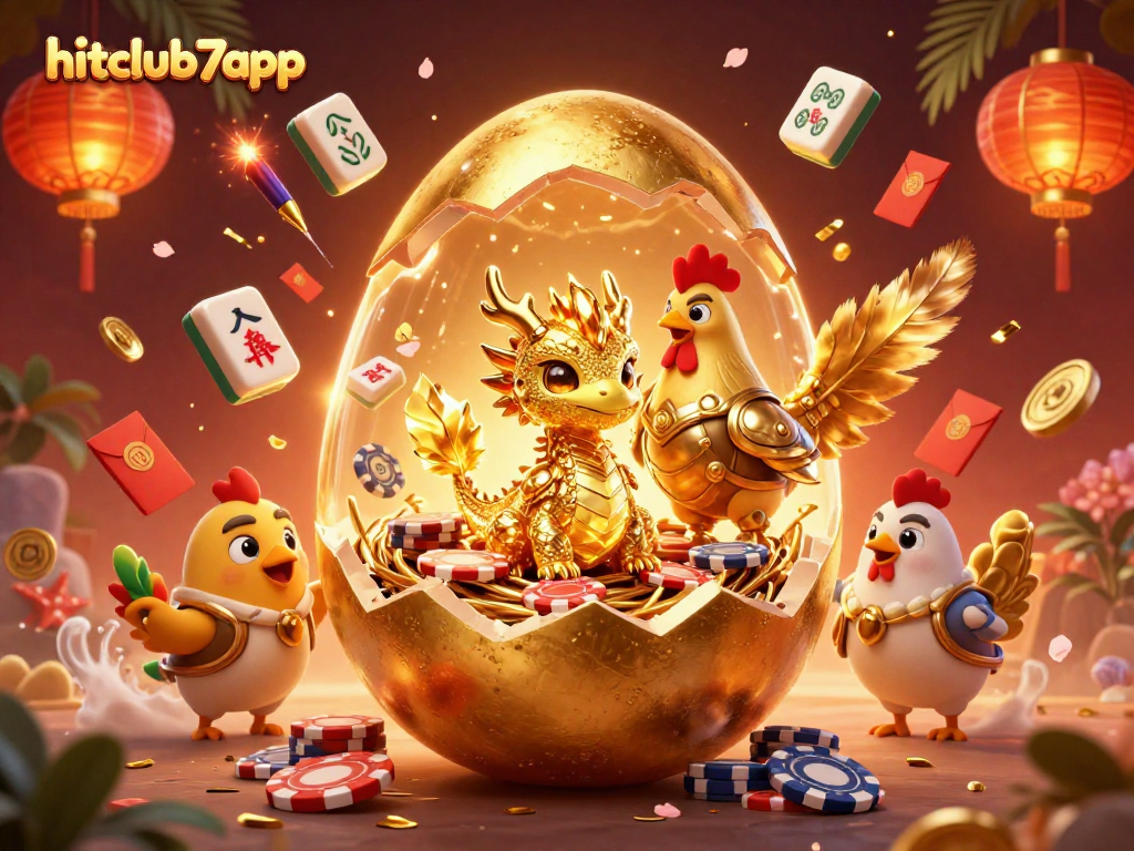 Join the excitement at hitclub7app as the golden dragon and poker chips create a winning atmosphere!