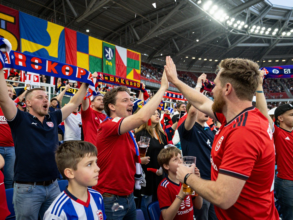 Fans feiern beim Fussballspiel in der Bundesliga und zeigen ihre Leidenschaft.