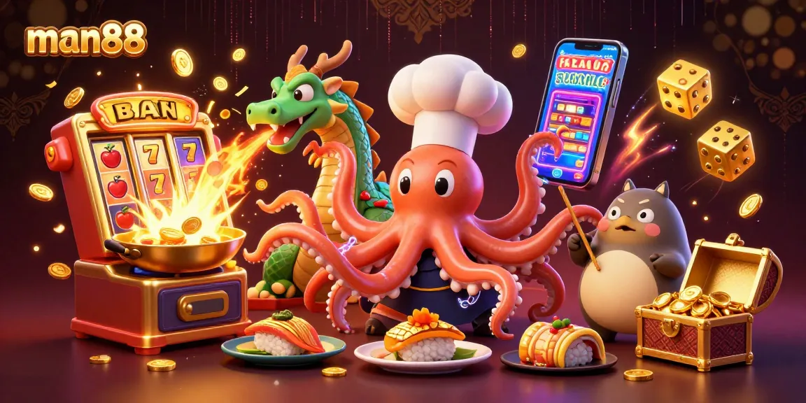 Experience thrilling wins at man88 with an action-packed casino scene featuring vibrant characters and games.