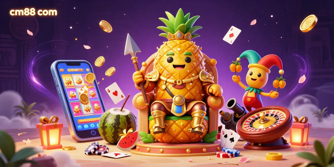 Engage in fun slot games at cm88 com, featuring a vibrant beach casino scene with dynamic game elements.