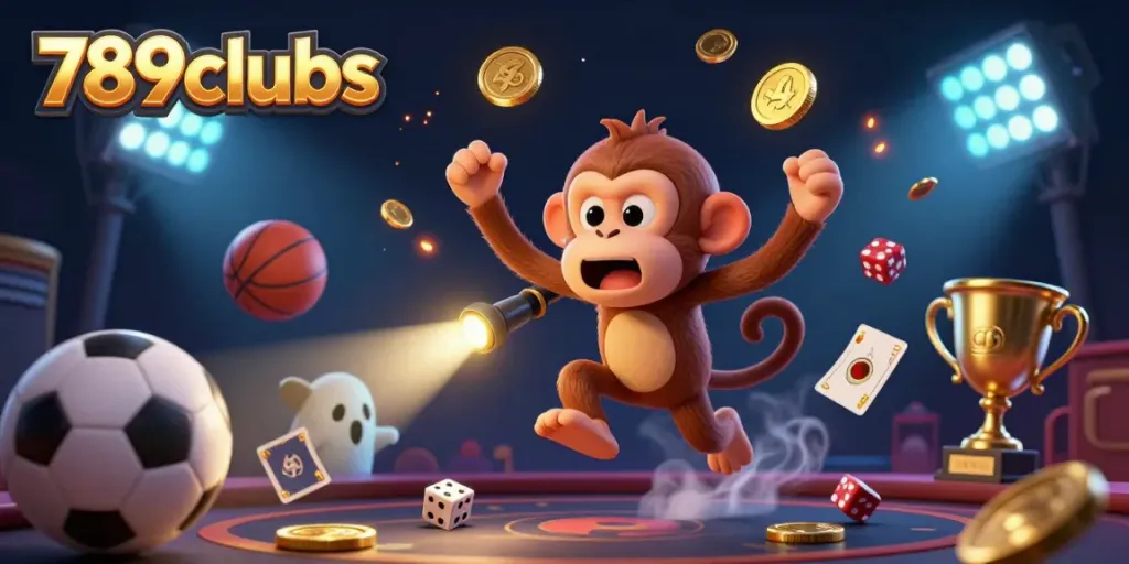 Engage in thrilling gameplay at 789clubs, featuring a playful ghost and golden casino elements in a dynamic scene.