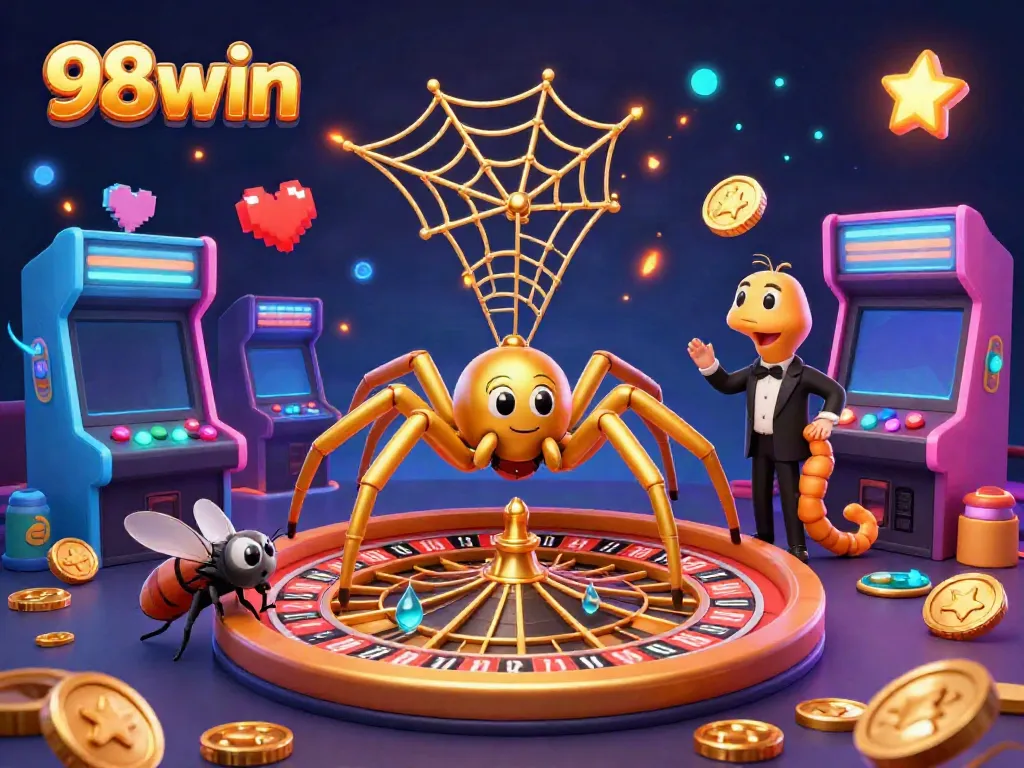 Experience the thrill of betting at 98win with vibrant arcade elements in a roulette web.