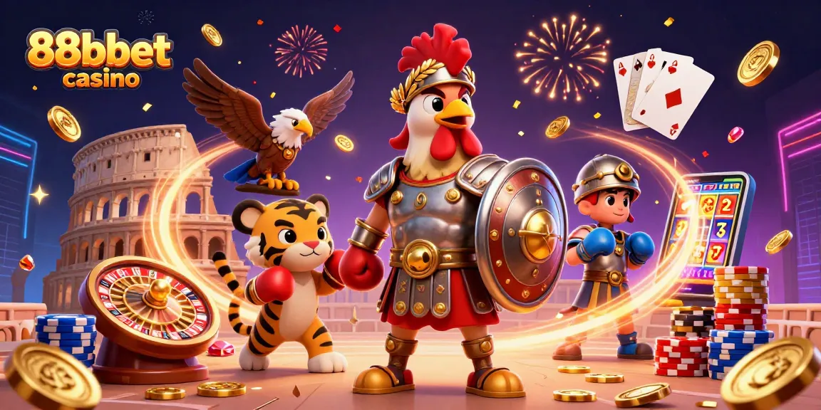 Win big at 88bbet casino with vibrant 3D illustration of exciting gaming elements.