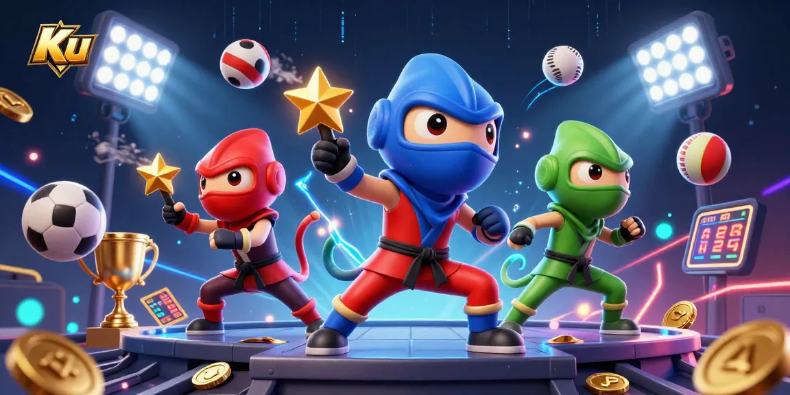 Betting strategies with Ku highlighted by ninja chameleons amidst dynamic sports elements.