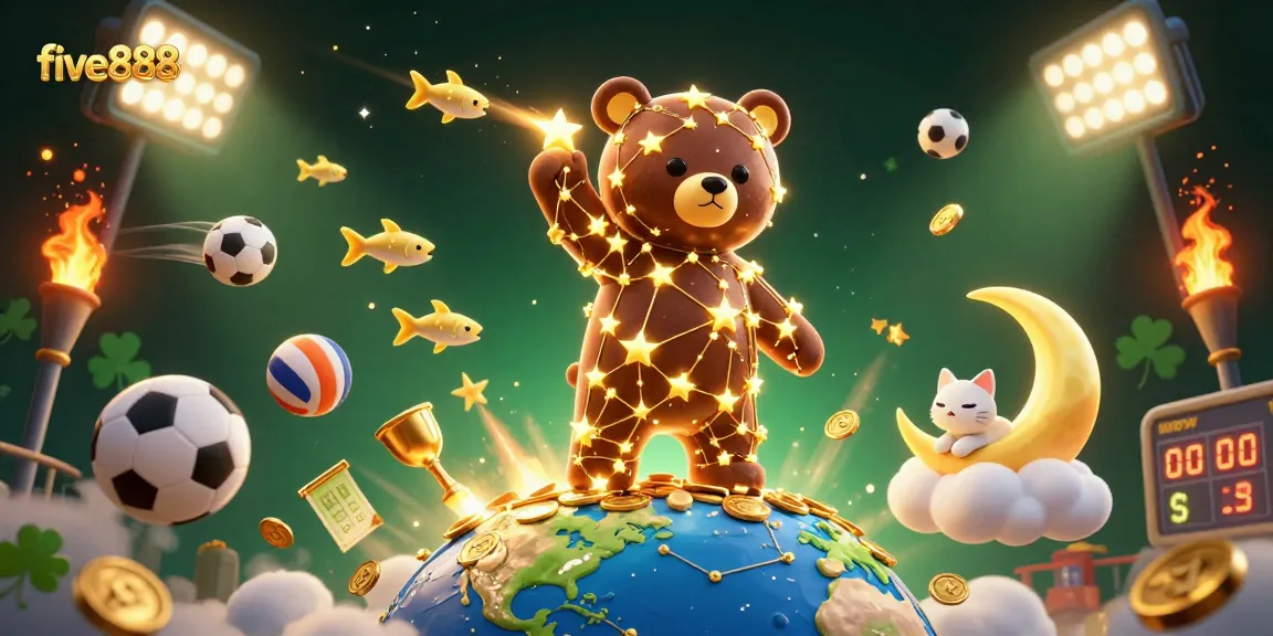 Experience five888's vibrant gaming allure with animated sports and casino elements in stunning detail.