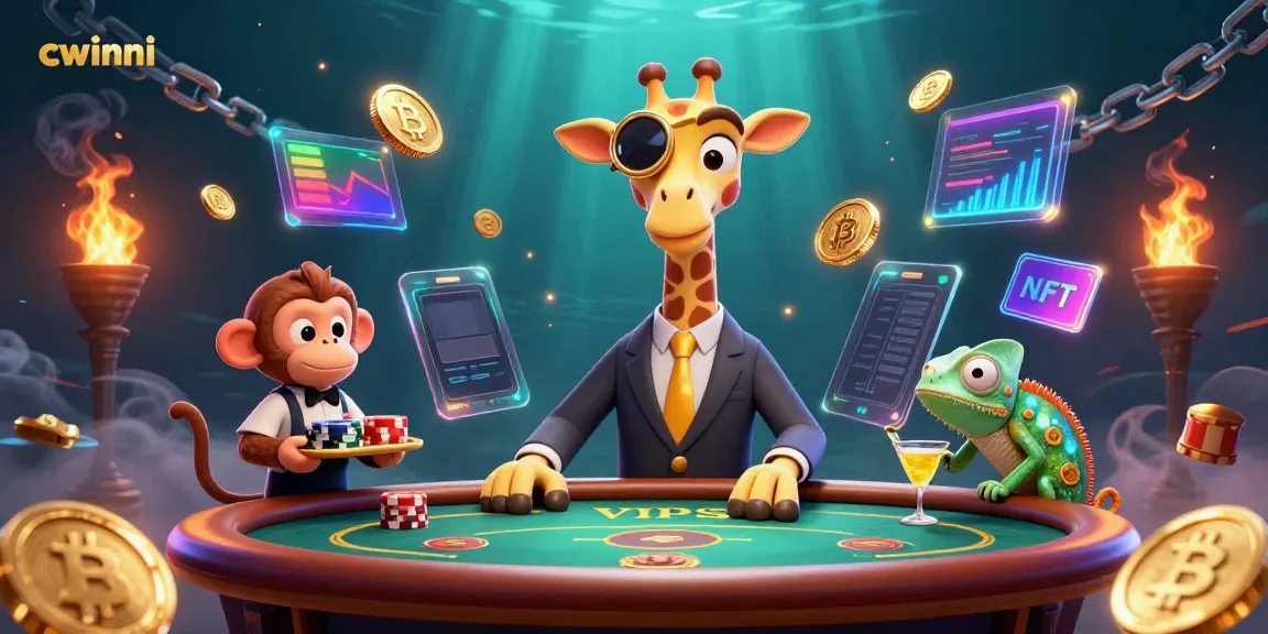 Join the vibrant action at cwinni with a high-roller giraffe in a 3D casino scene mixing crypto and excitement.