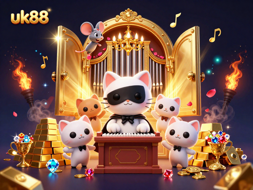 Engage with uk88’s vibrant casino world as characters surround a treasure vault with jewels and excitement.