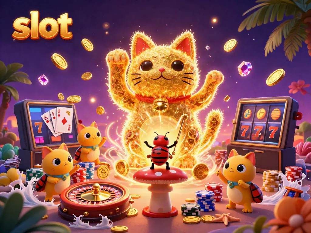 Experience the thrill of slot gaming with vivid symbols and golden coins in this vibrant scene.