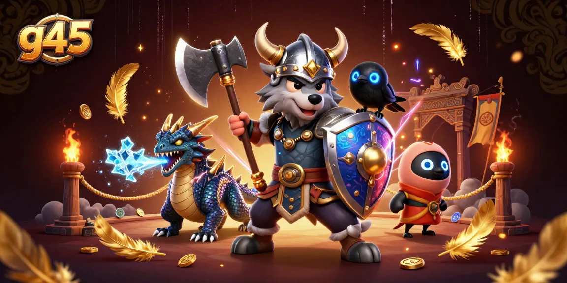 Engage with g45: A Viking wolf warrior and dragon dominate the casino scene.