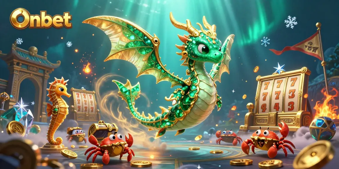 Experience winning opportunities at Onbet with a vibrant and engaging casino scene featuring a sea dragon and treasure.