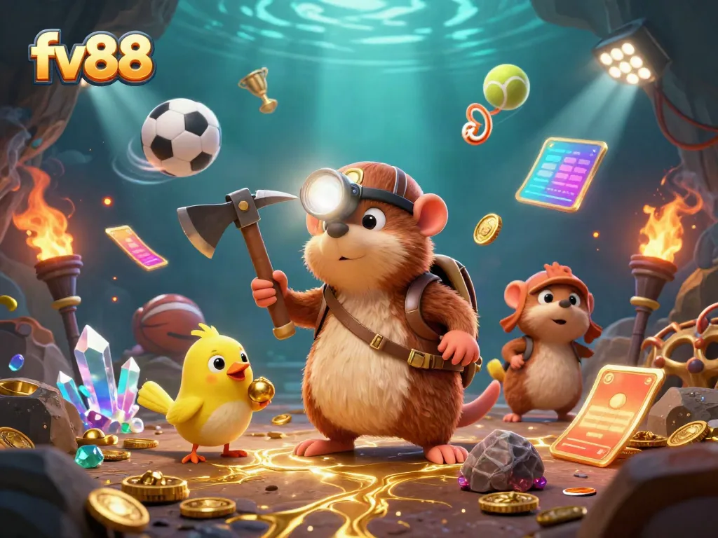 Experience thrilling gaming with fv88 through a vibrant illustration of dynamic sports elements.