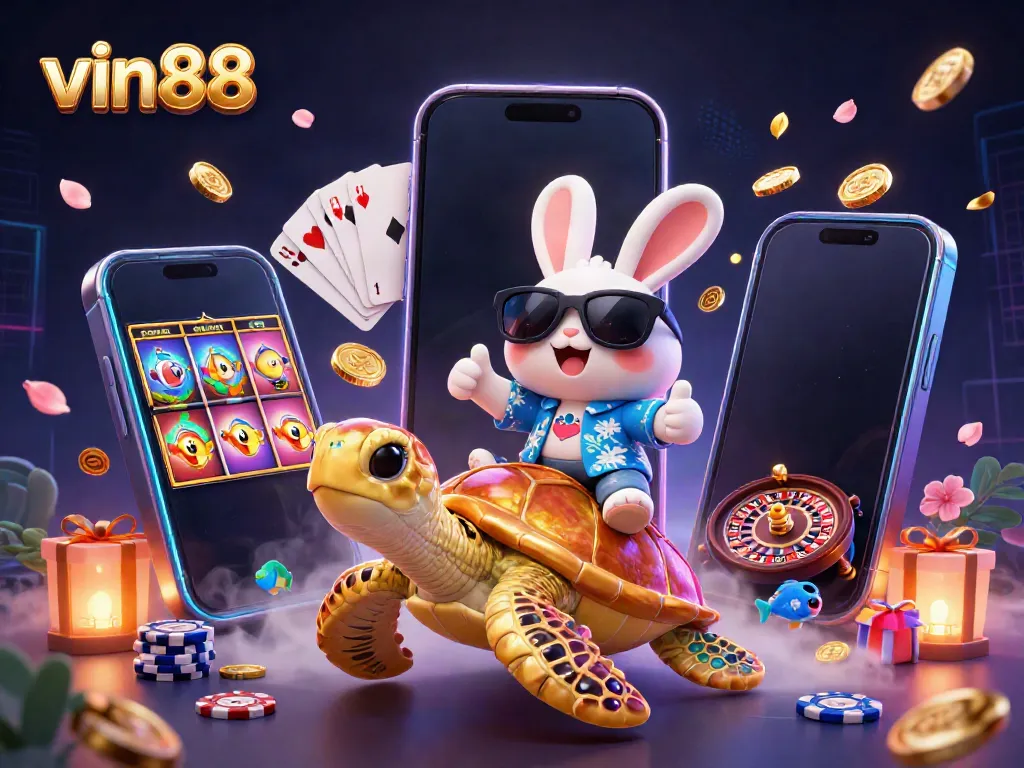 Experience exciting wins at vin88 with our cartoon characters enjoying casino fun!
