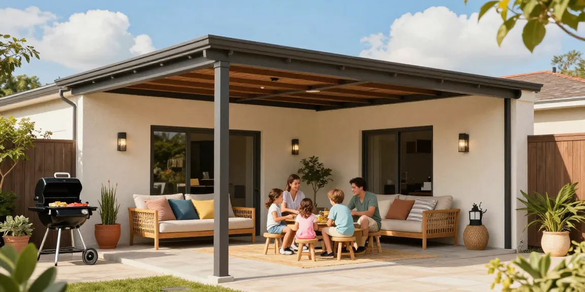Terrassenüberdachung freistehend für gemütliche Familientreffen im Garten.