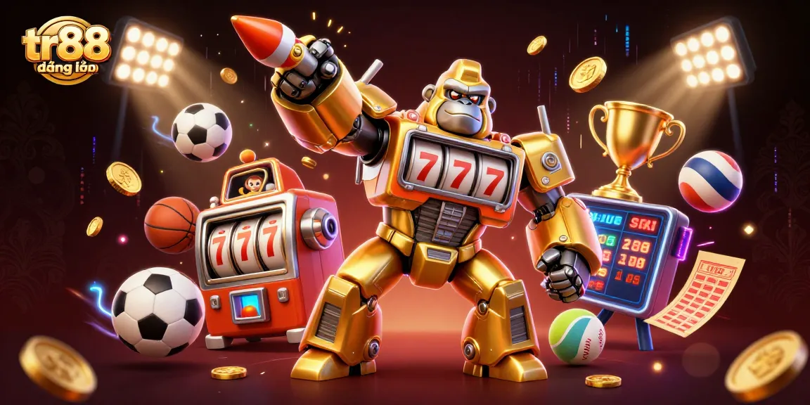 Engage in thrilling gameplay with tr88 đăng nhập, where the golden gorilla mech and sports elements collide in action.
