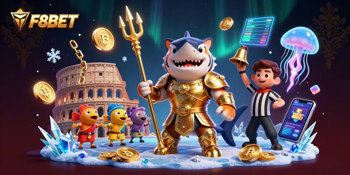 Experience thrilling gameplay at F8BET with a vibrant underwater colosseum scene featuring a fierce tiger shark.