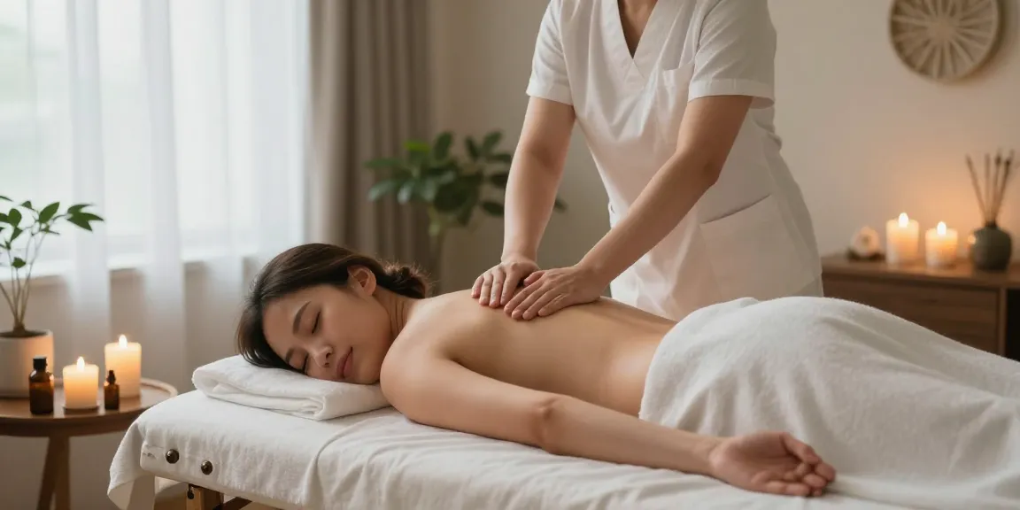 Enjoying a soothing 스웨디시출장 massage in a tranquil home setting with soft lighting and calming decor.