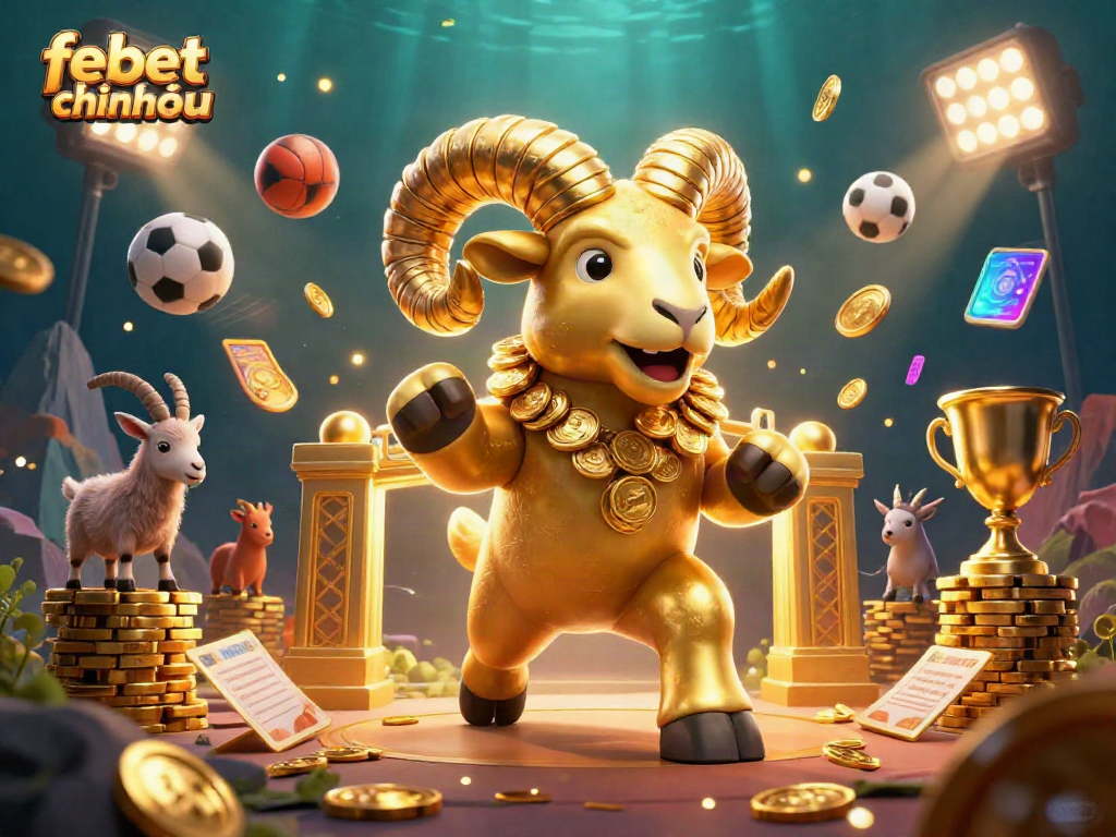 Experience the excitement of online betting with febet chính thức, featuring a dynamic golden ram symbolizing success.