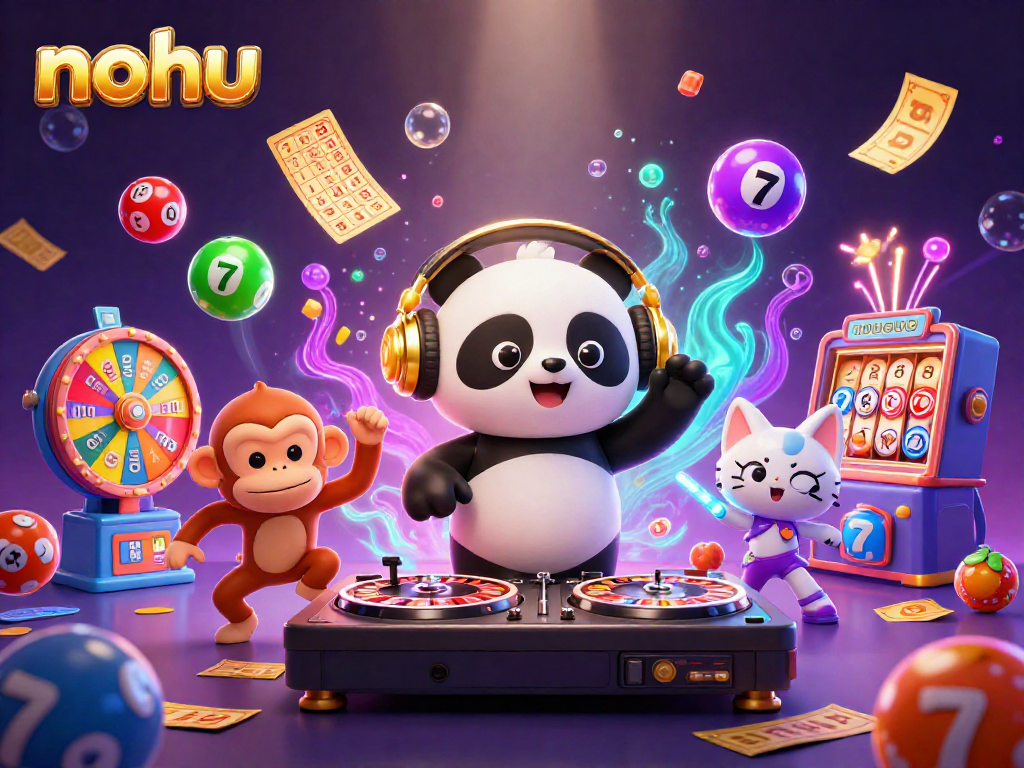 Nohu enhances your gaming experience with vibrant, dynamic casino elements in this colorful 3D artwork.