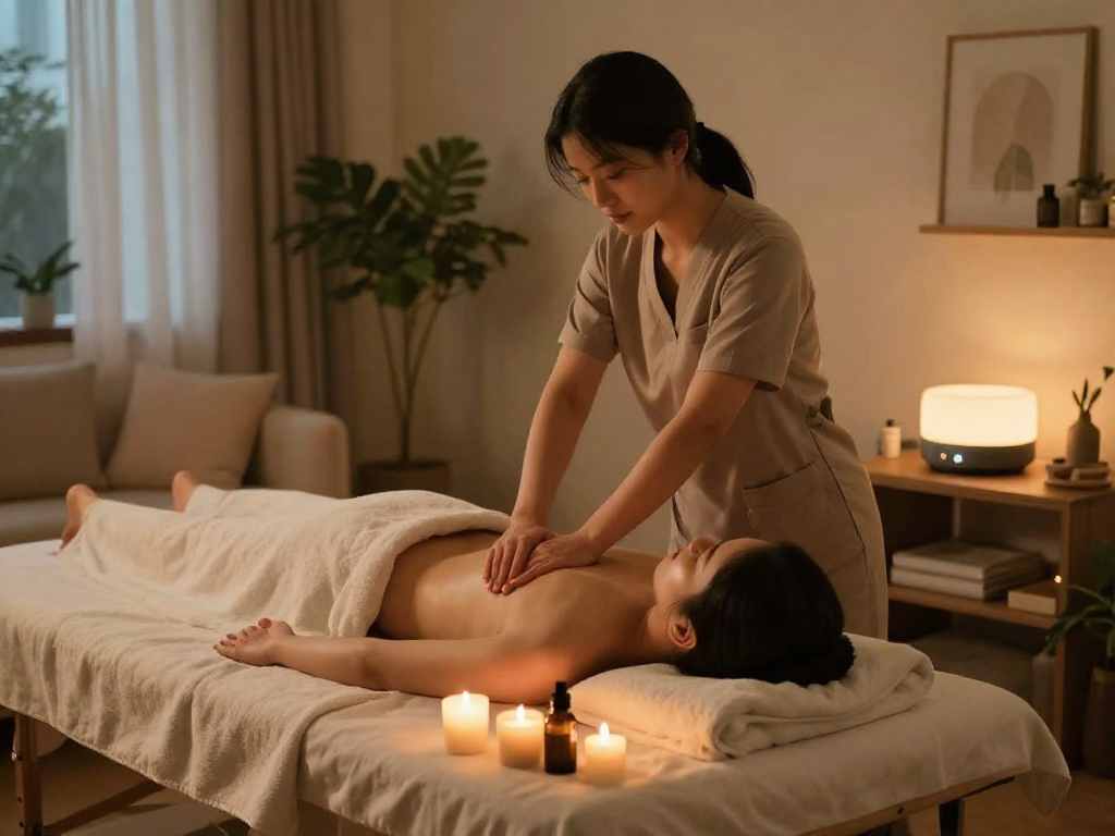 스웨디시출장 massage therapist providing a soothing experience in a calm home environment.