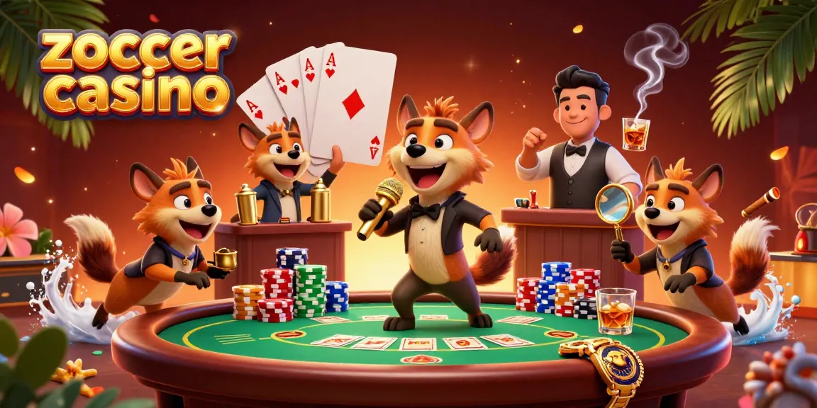 Experience the excitement of zoccer casino with lively hyena characters in a vibrant 3D casino scene