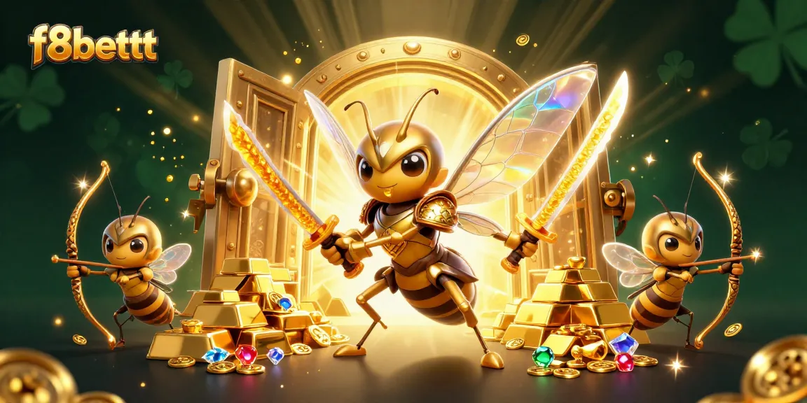 Engage with f8bettt in this vibrant casino scene featuring golden coins and lively characters.