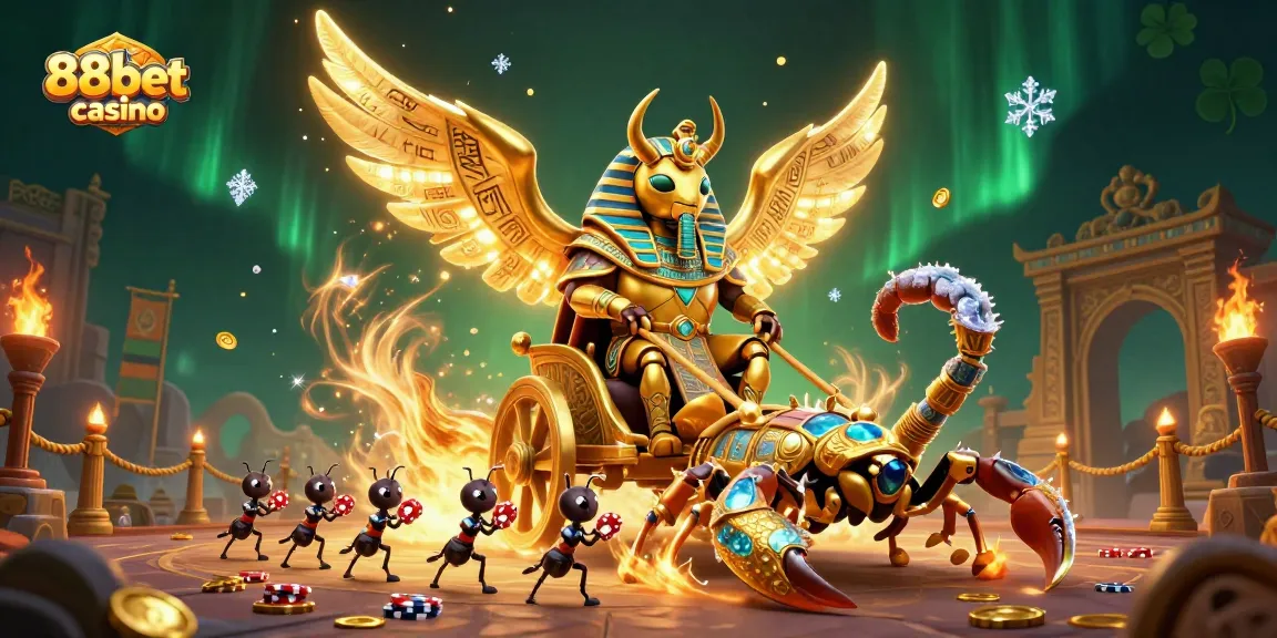 Khám phá 88bbet casino với hình ảnh hấp dẫn của bọ hung vàng và các quân sư poker.