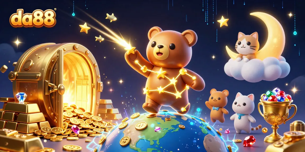 Spin to win at da88 with sparkling treasure and lucky characters in a vibrant casino scene.