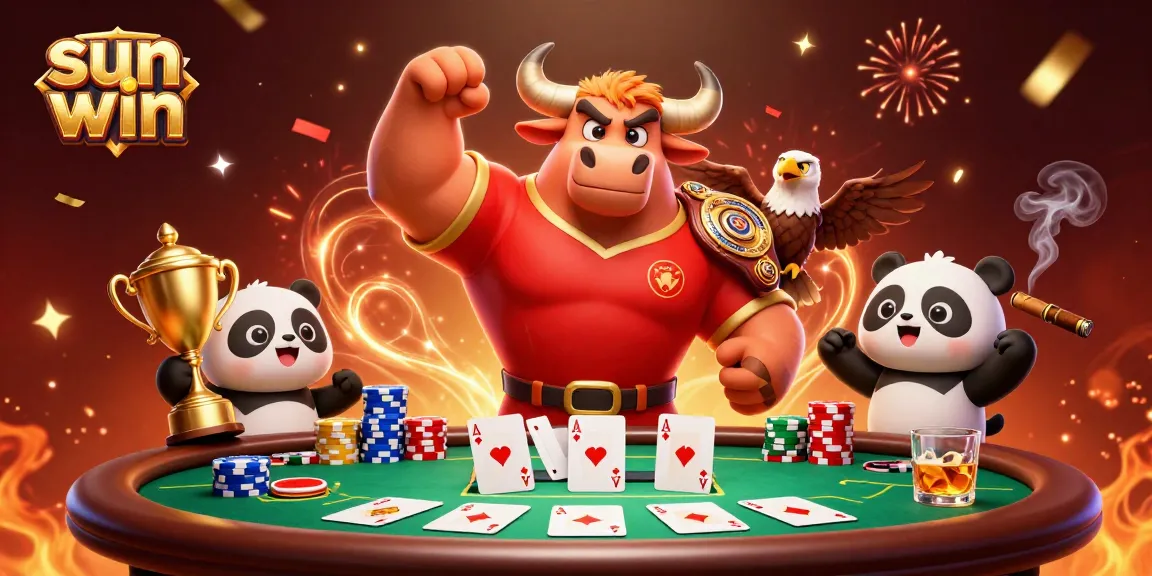 Experience the thrill of sun win with a vibrant casino party scene featuring winning characters and poker elements.